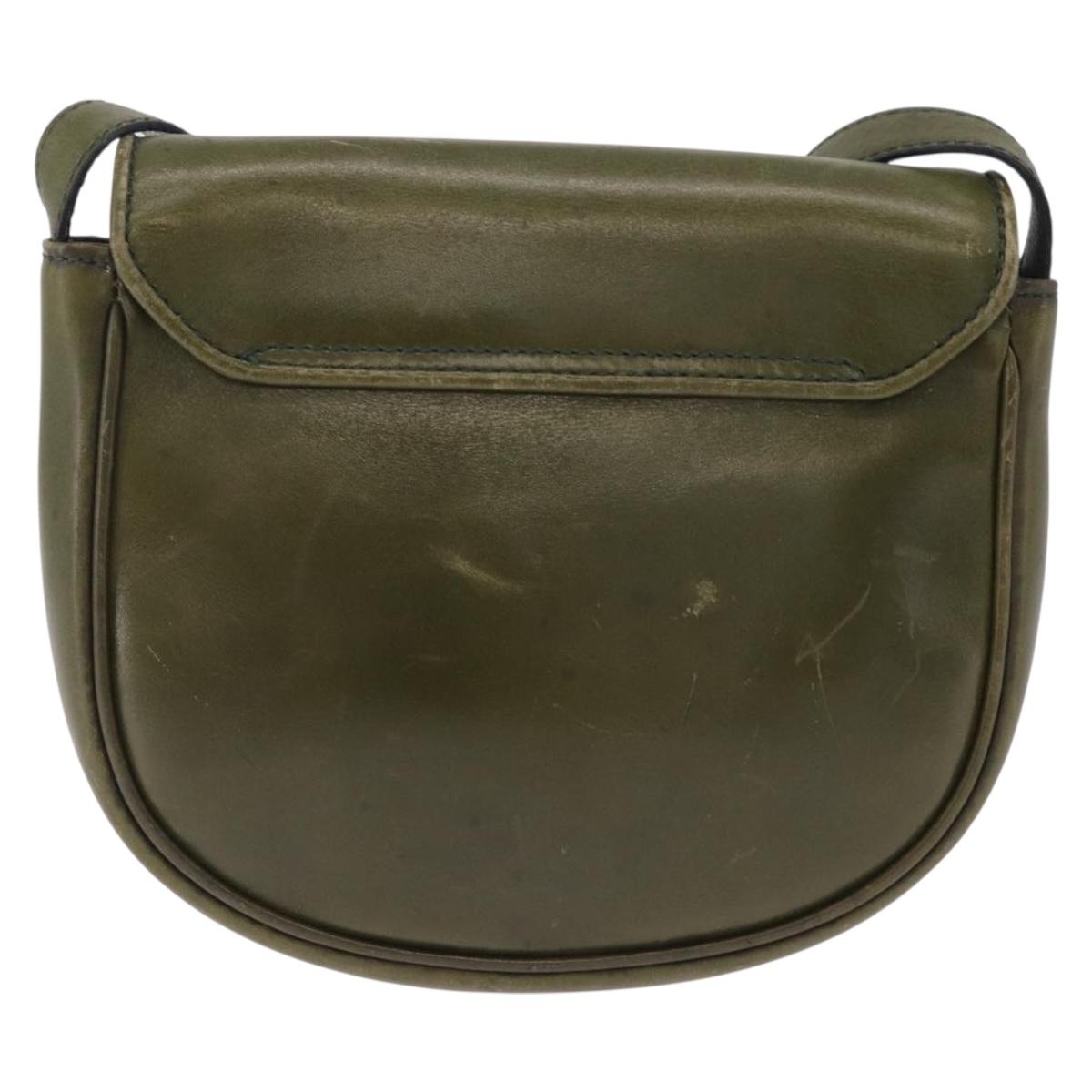 CELINE Shoulder Bag Leather Khaki Gold Tone Auth BA16784