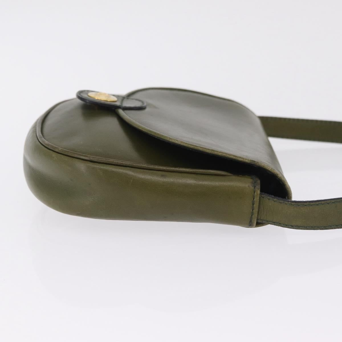 CELINE Shoulder Bag Leather Khaki Gold Tone Auth BA16784