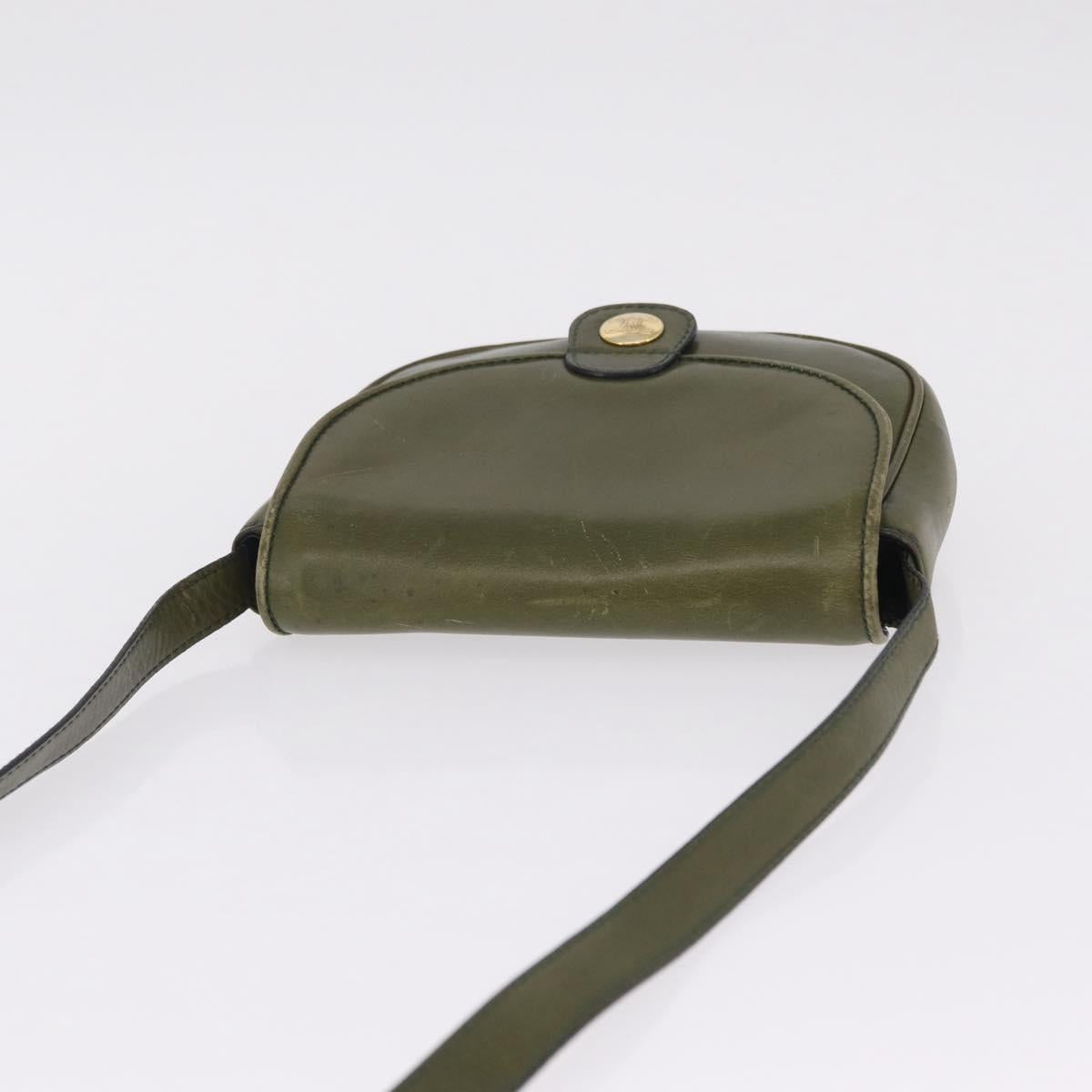 CELINE Shoulder Bag Leather Khaki Gold Tone Auth BA16784