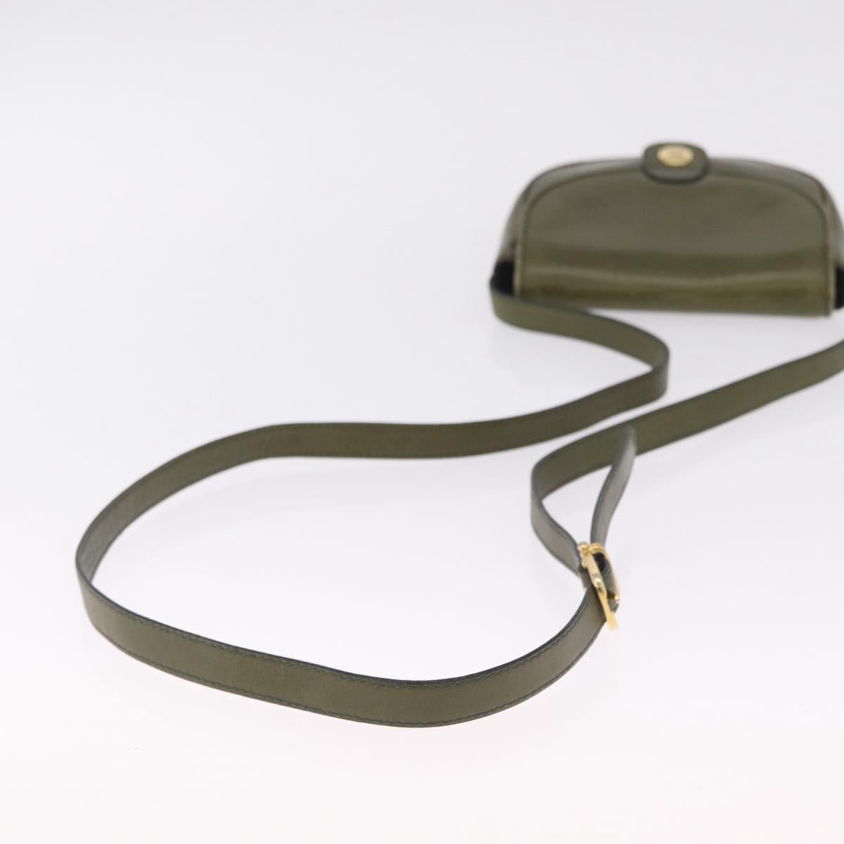 CELINE Shoulder Bag Leather Khaki Gold Tone Auth BA16784