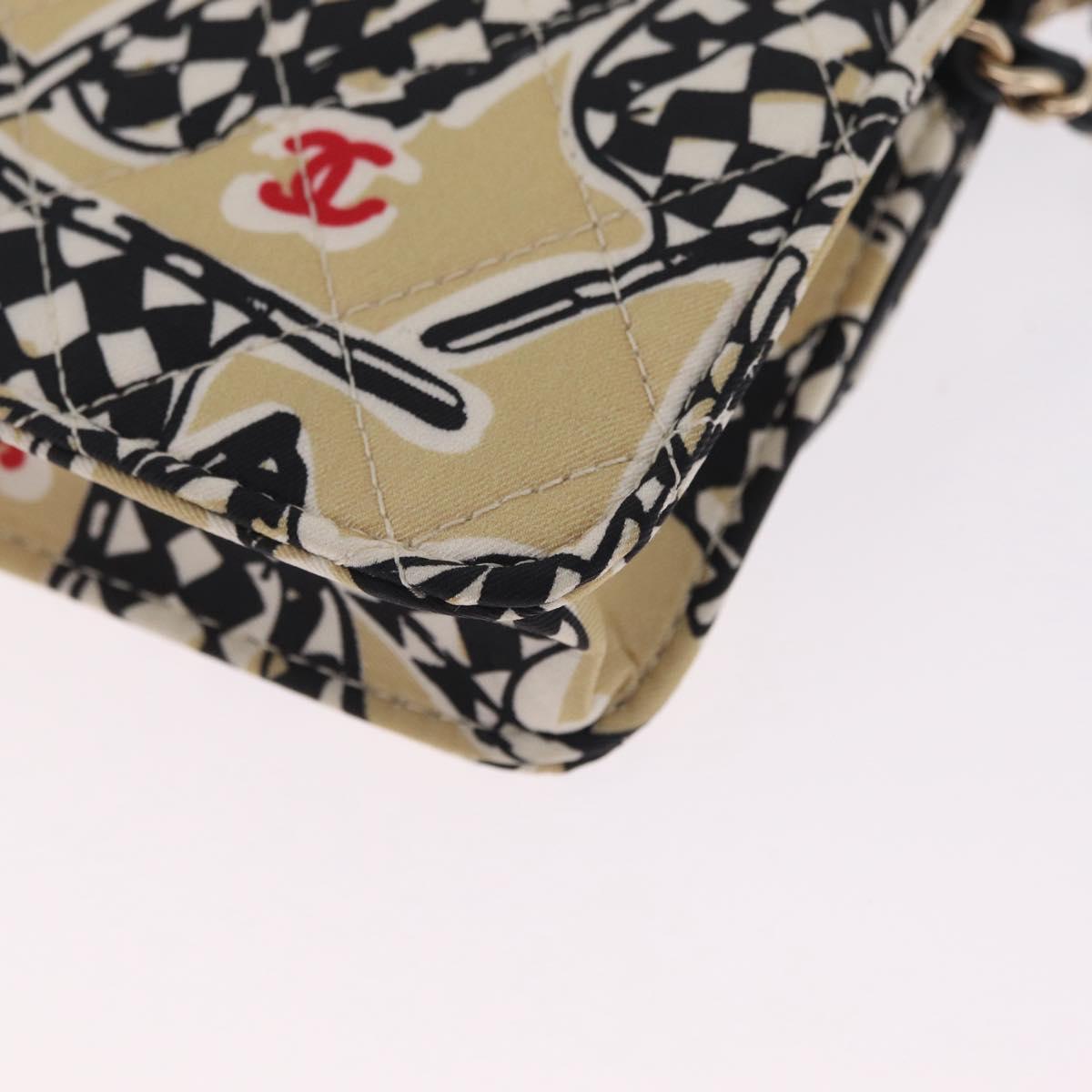 CHANEL Mini Matelasse Chain Shoulder Bag Canvas Beige Gold Tone CC Auth BA16785M