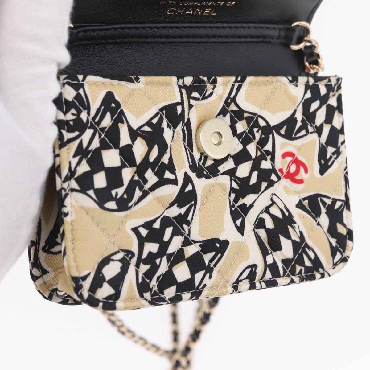 CHANEL Mini Matelasse Chain Shoulder Bag Canvas Beige Gold Tone CC Auth BA16785M