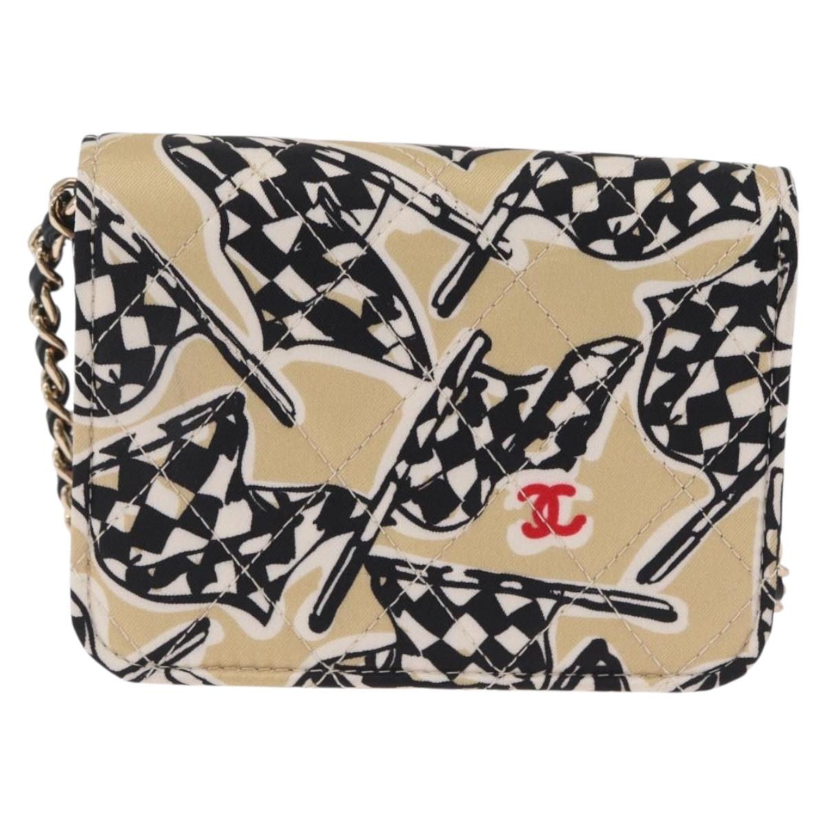 CHANEL Mini Matelasse Chain Shoulder Bag Canvas Beige Gold Tone CC Auth BA16785M