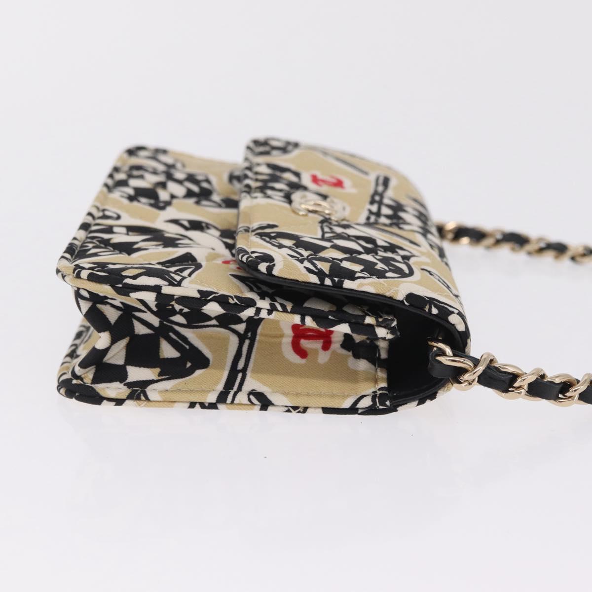 CHANEL Mini Matelasse Chain Shoulder Bag Canvas Beige Gold Tone CC Auth BA16785M