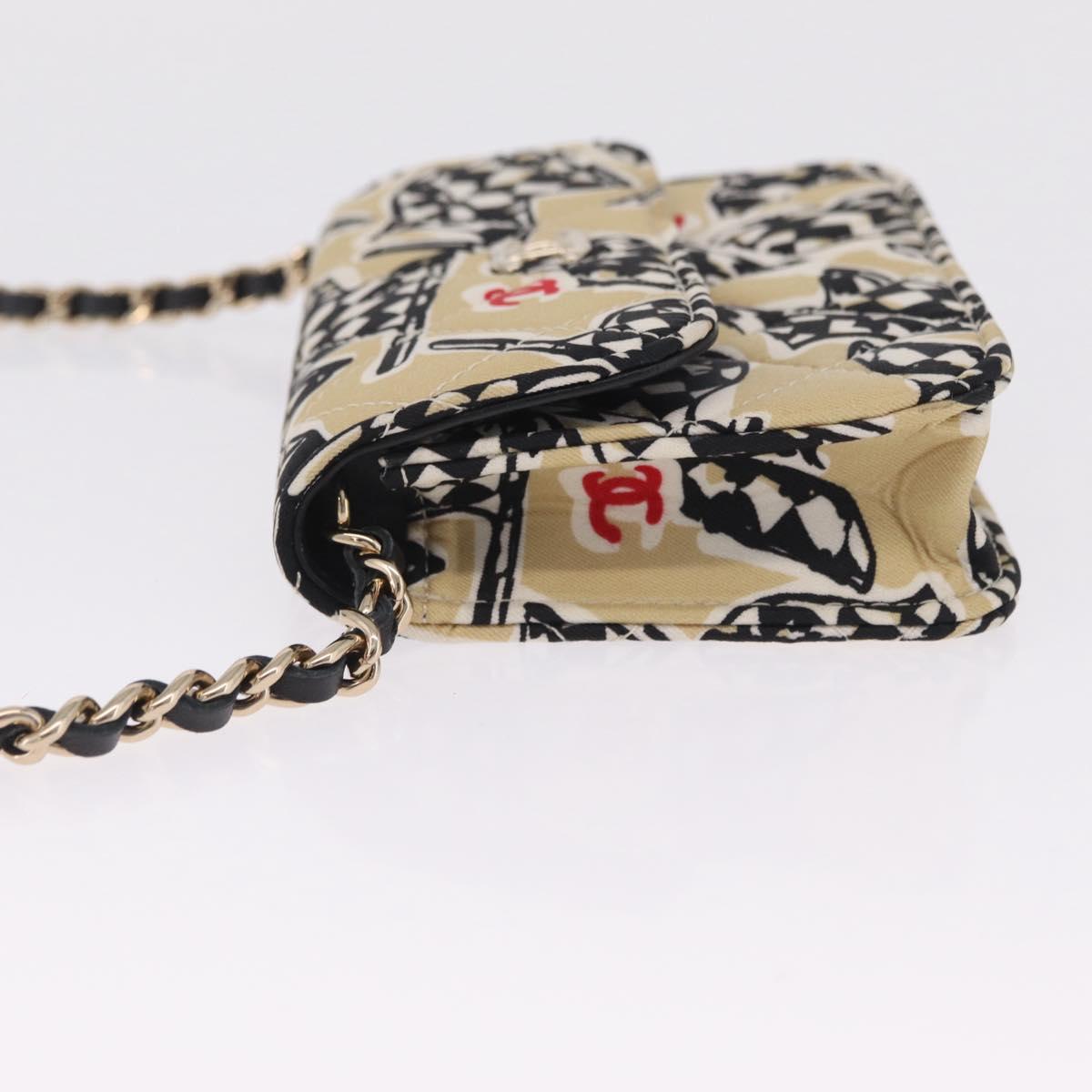 CHANEL Mini Matelasse Chain Shoulder Bag Canvas Beige Gold Tone CC Auth BA16785M