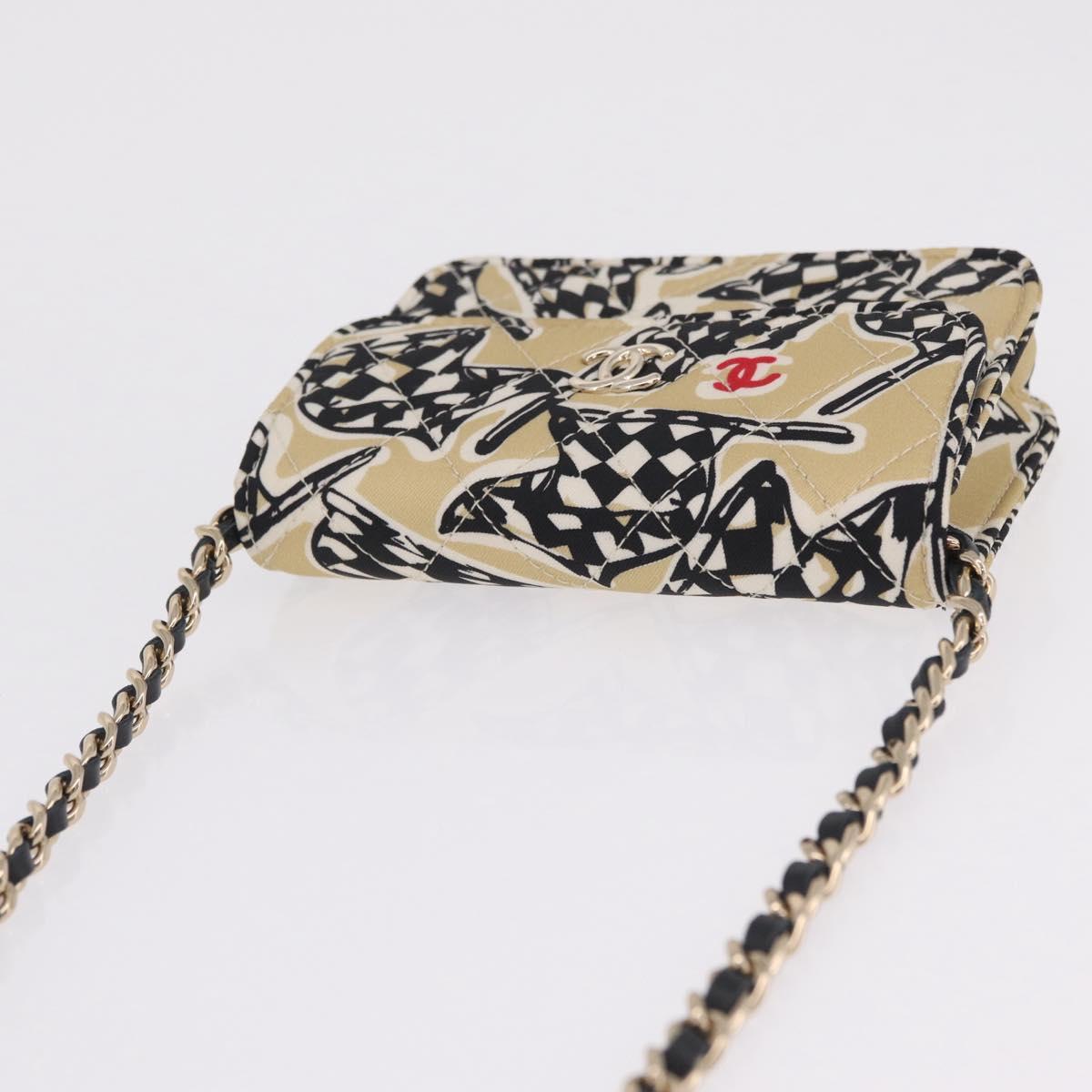 CHANEL Mini Matelasse Chain Shoulder Bag Canvas Beige Gold Tone CC Auth BA16785M
