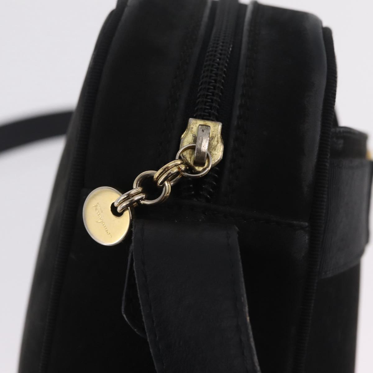 Salvatore Ferragamo Vala Shoulder Bag Suede Black Gold Tone Auth BA16787