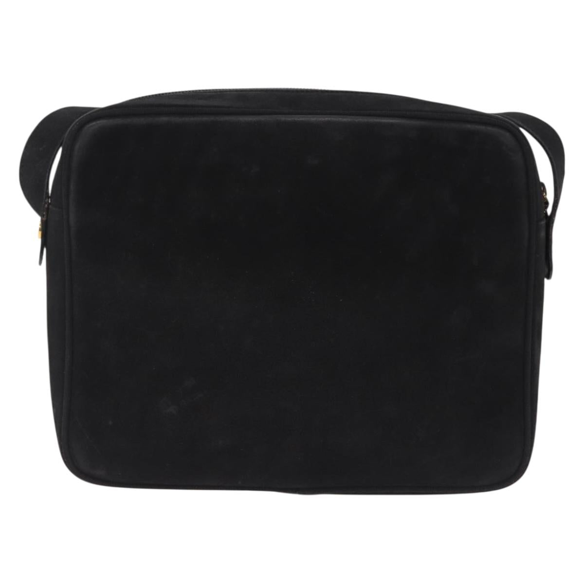 Salvatore Ferragamo Vala Shoulder Bag Suede Black Gold Tone Auth BA16787