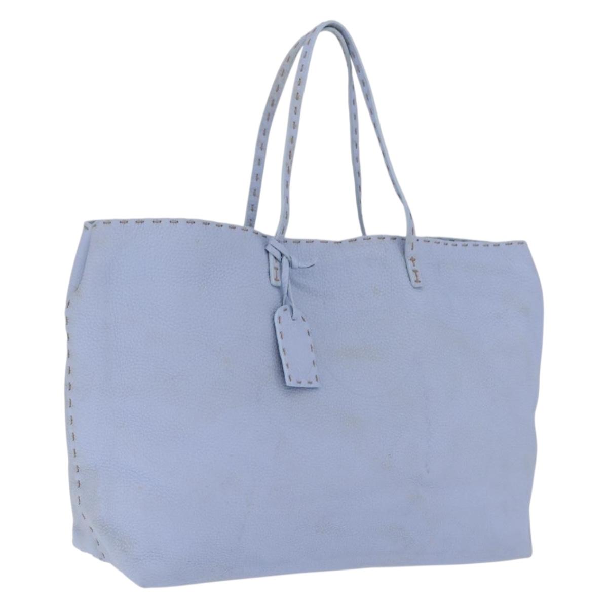 FENDI Celeria Tote Bag Leather Light Blue Silver 8BH088 Auth BA16789