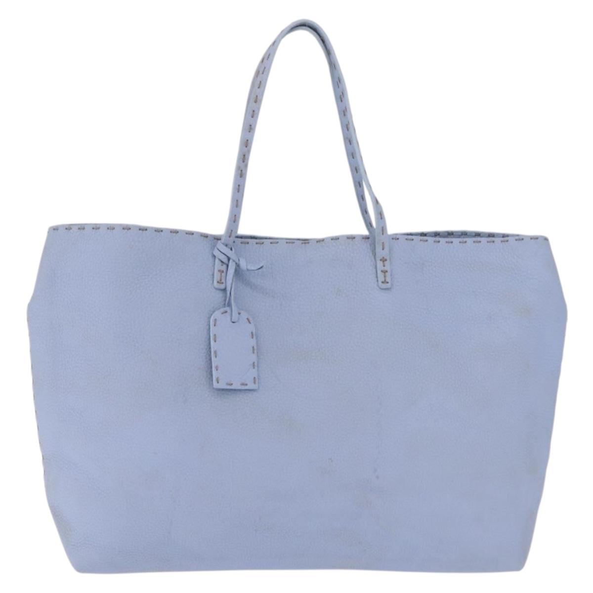 FENDI Celeria Tote Bag Leather Light Blue Silver 8BH088 Auth BA16789