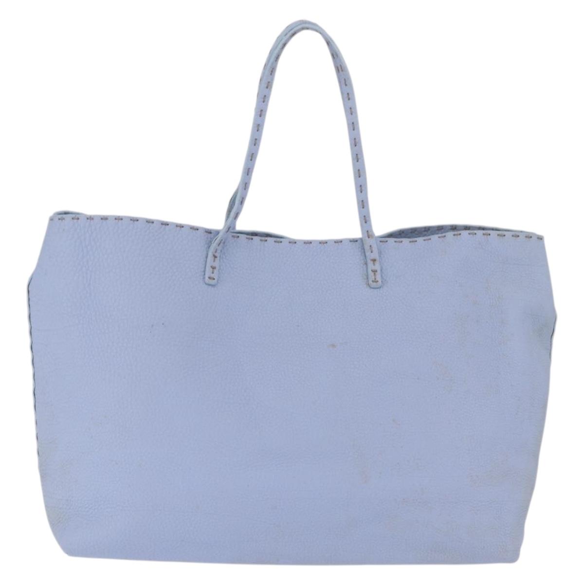 FENDI Celeria Tote Bag Leather Light Blue Silver 8BH088 Auth BA16789