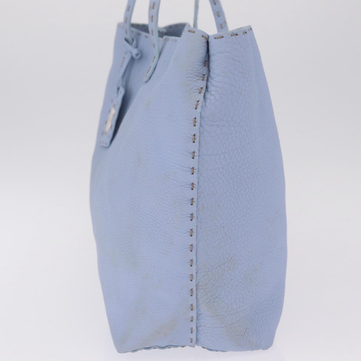 FENDI Celeria Tote Bag Leather Light Blue Silver 8BH088 Auth BA16789