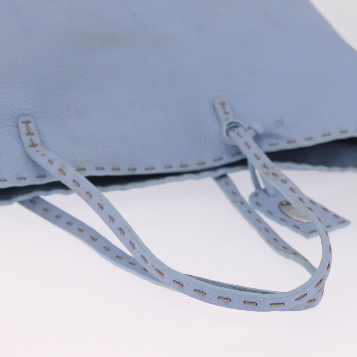 FENDI Celeria Tote Bag Leather Light Blue Silver 8BH088 Auth BA16789