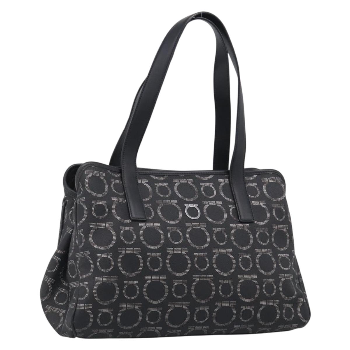 Salvatore Ferragamo Gancini Tote Bag PVC Leather Black Silver Auth BA16796V