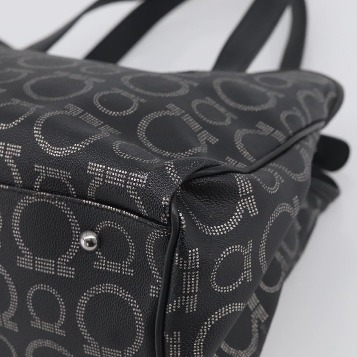 Salvatore Ferragamo Gancini Tote Bag PVC Leather Black Silver Auth BA16796V