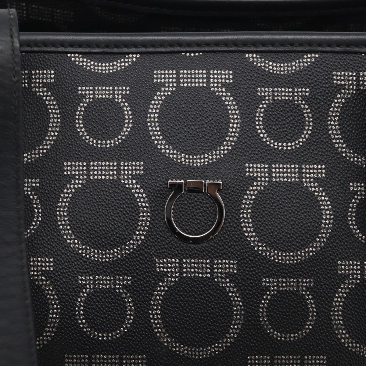 Salvatore Ferragamo Gancini Tote Bag PVC Leather Black Silver Auth BA16796V
