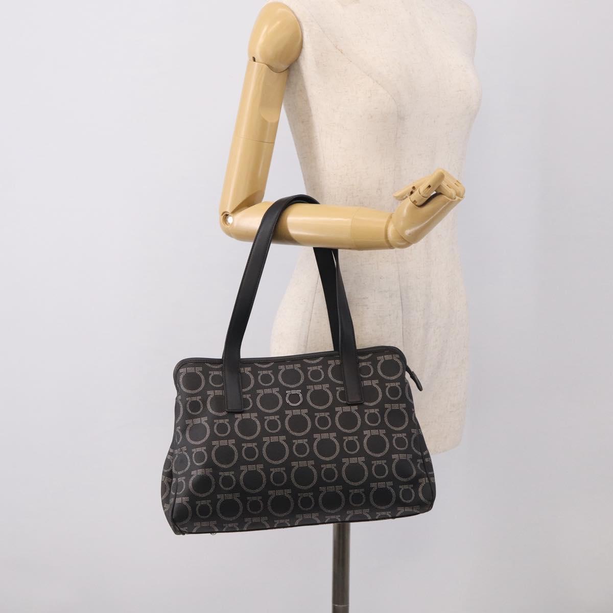 Salvatore Ferragamo Gancini Tote Bag PVC Leather Black Silver Auth BA16796V