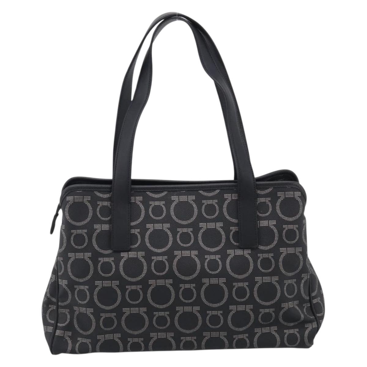 Salvatore Ferragamo Gancini Tote Bag PVC Leather Black Silver Auth BA16796V