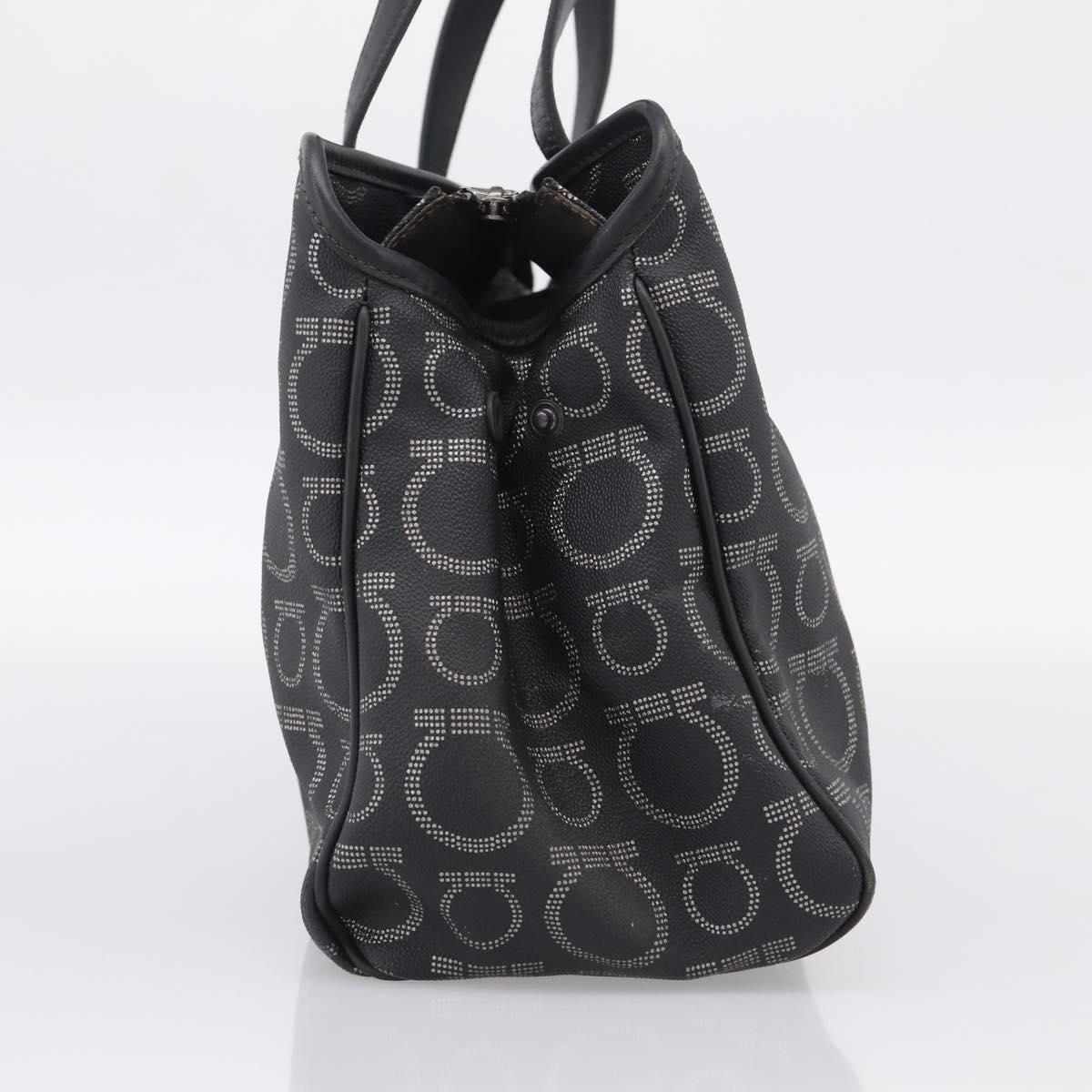 Salvatore Ferragamo Gancini Tote Bag PVC Leather Black Silver Auth BA16796V