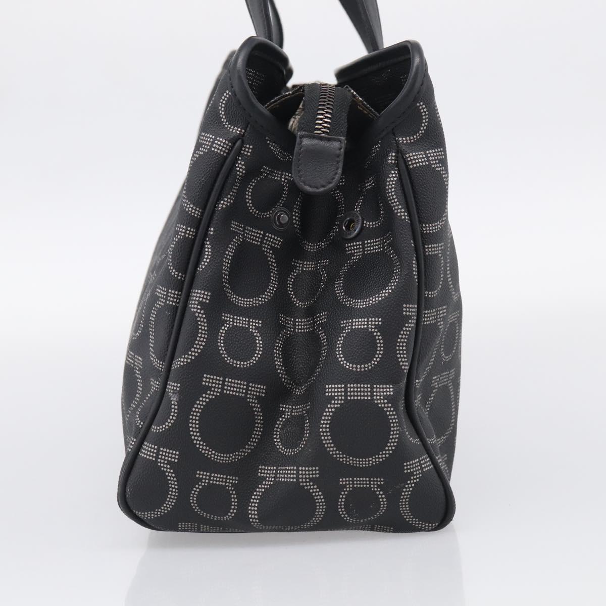Salvatore Ferragamo Gancini Tote Bag PVC Leather Black Silver Auth BA16796V