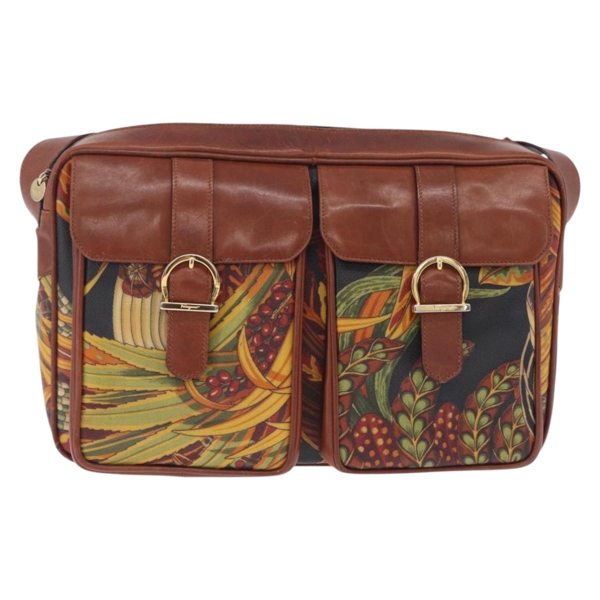 Salvatore Ferragamo Shoulder Bag Leather Brown Gold Tone Auth BA16798