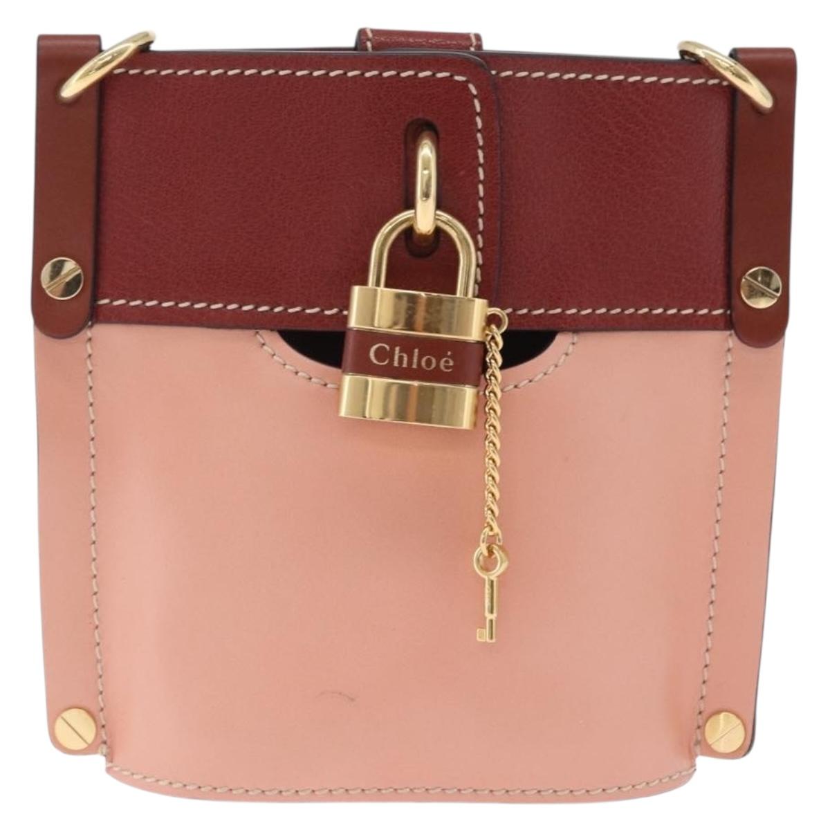 Chloe Abby Rocky Shoulder Bag Leather Pink Gold Tone Auth BA16799A