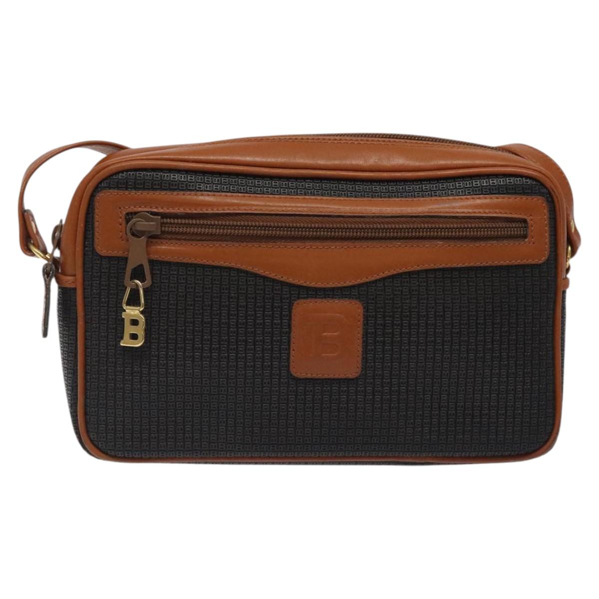 BALLY Shoulder Bag PVC Leather Brown Gold Auth BA1680