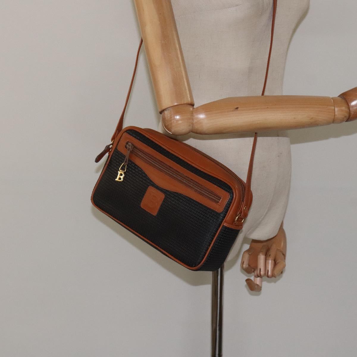 BALLY Shoulder Bag PVC Leather Brown Gold Auth BA1680