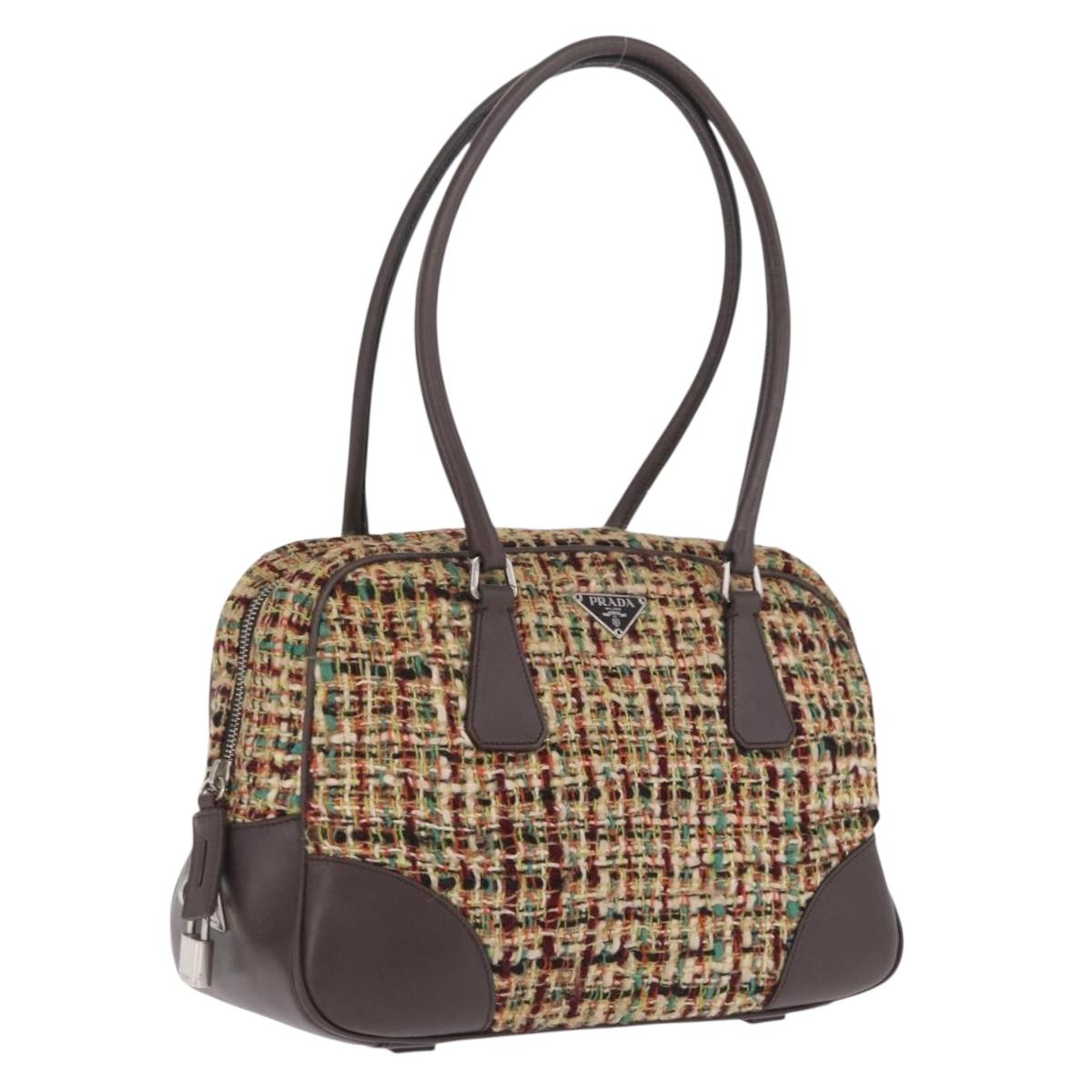 PRADA Tote Bag Tweed Multicolor Silver Auth BA16801