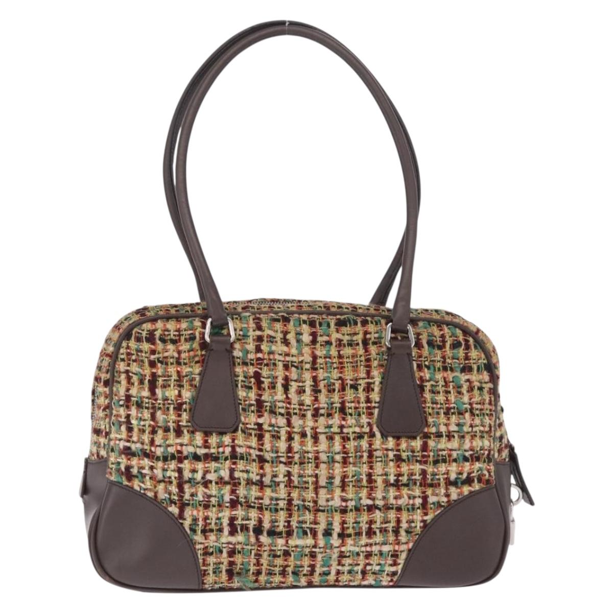 PRADA Tote Bag Tweed Multicolor Silver Auth BA16801