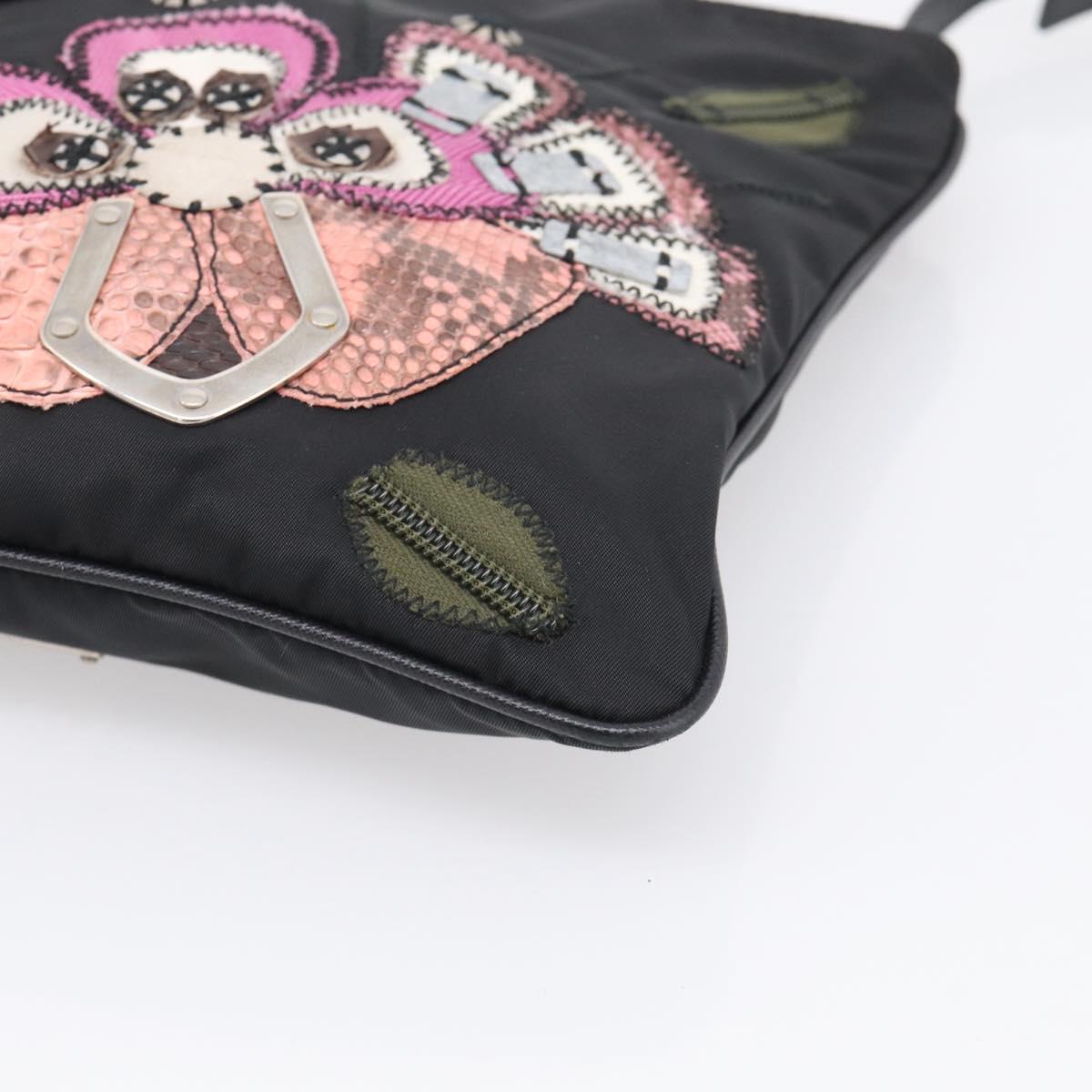 PRADA Shoulder Bag Nylon Black Silver Auth BA16806A