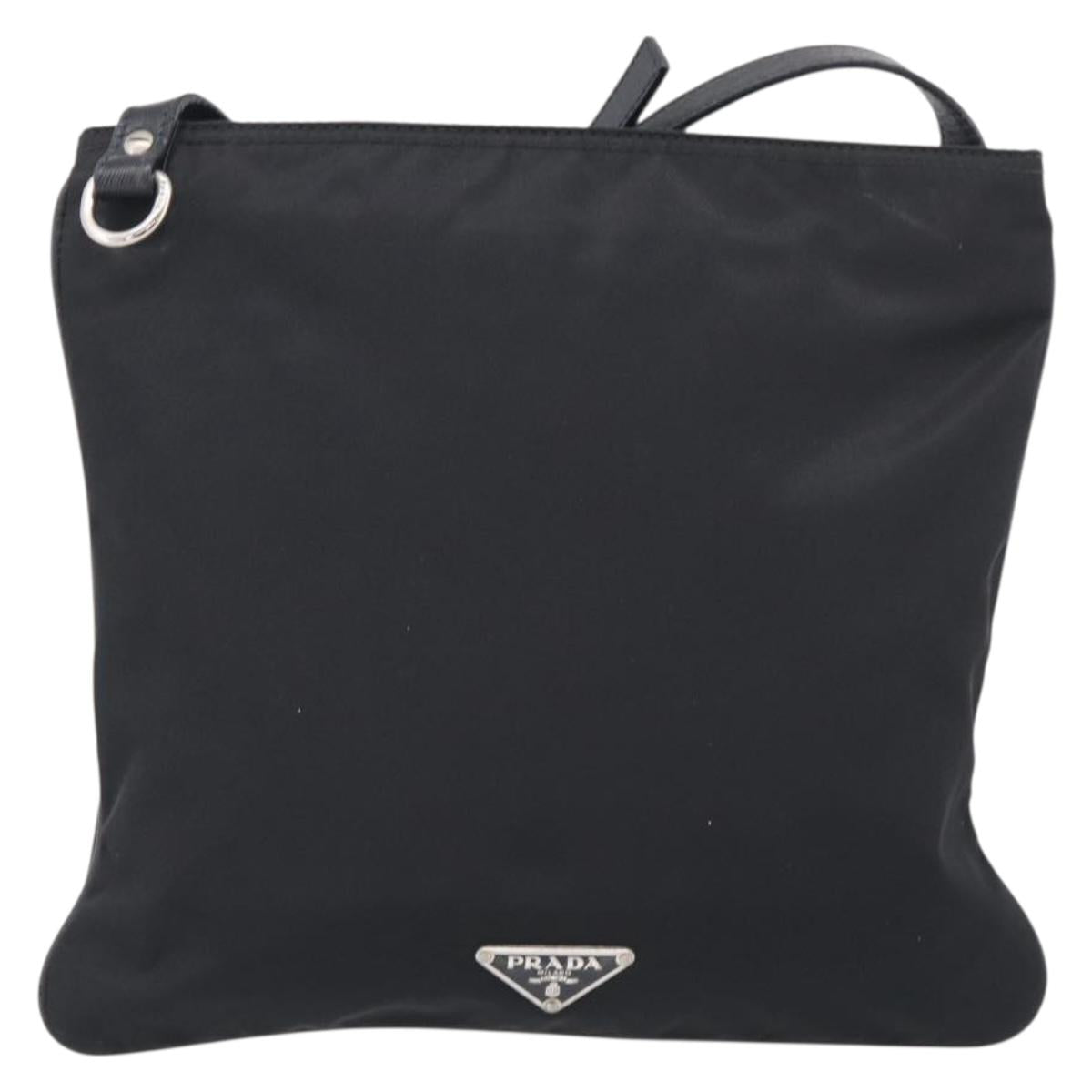 PRADA Shoulder Bag Nylon Black Silver Auth BA16806A