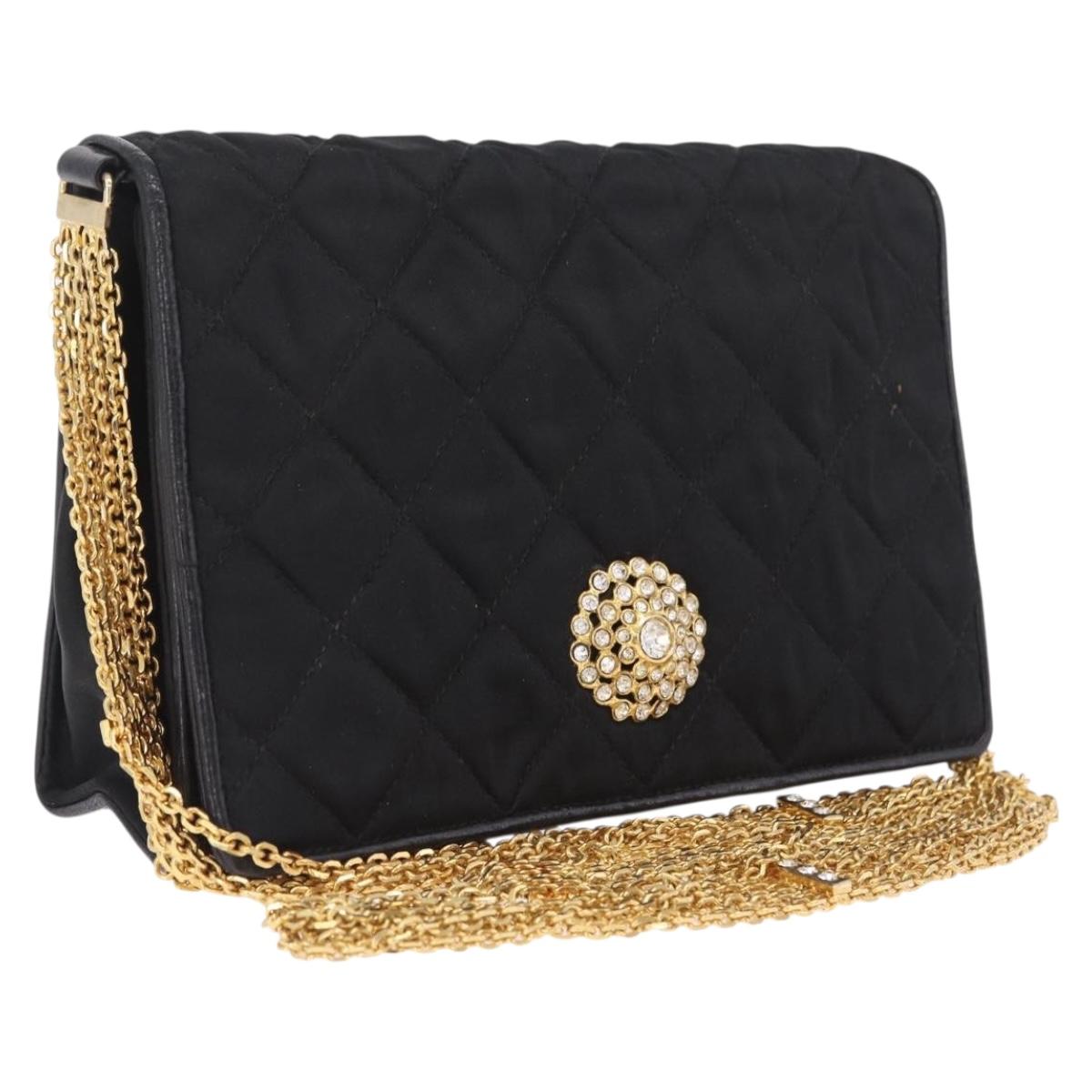 CHANEL Matelasse Chain Shoulder Bag Nylon Black Gold Tone CC Auth BA16807A
