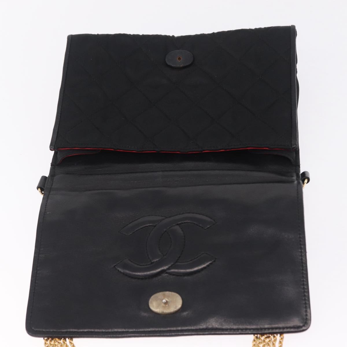 CHANEL Matelasse Chain Shoulder Bag Nylon Black Gold Tone CC Auth BA16807A