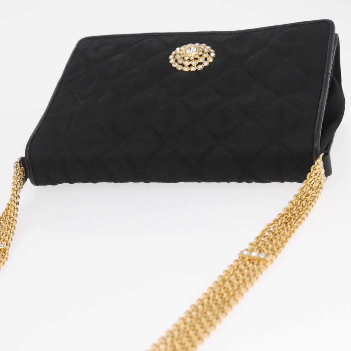 CHANEL Matelasse Chain Shoulder Bag Nylon Black Gold Tone CC Auth BA16807A