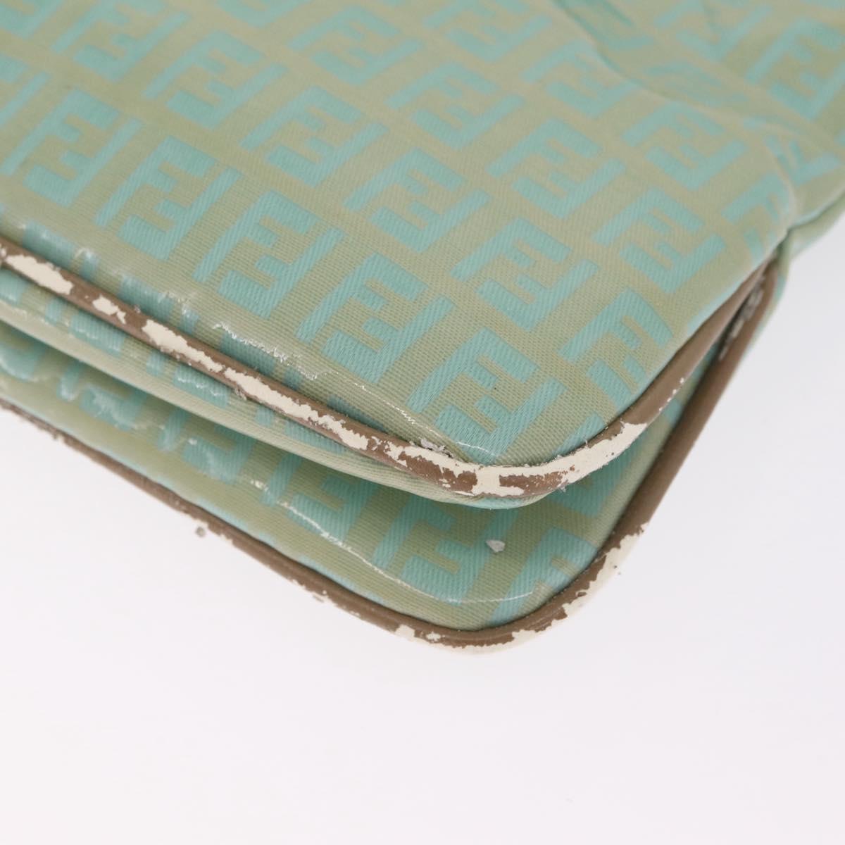 FENDI Zucchino Mamma Baguette Shoulder Bag PVC Mint Green Gold Tone Auth BA16812