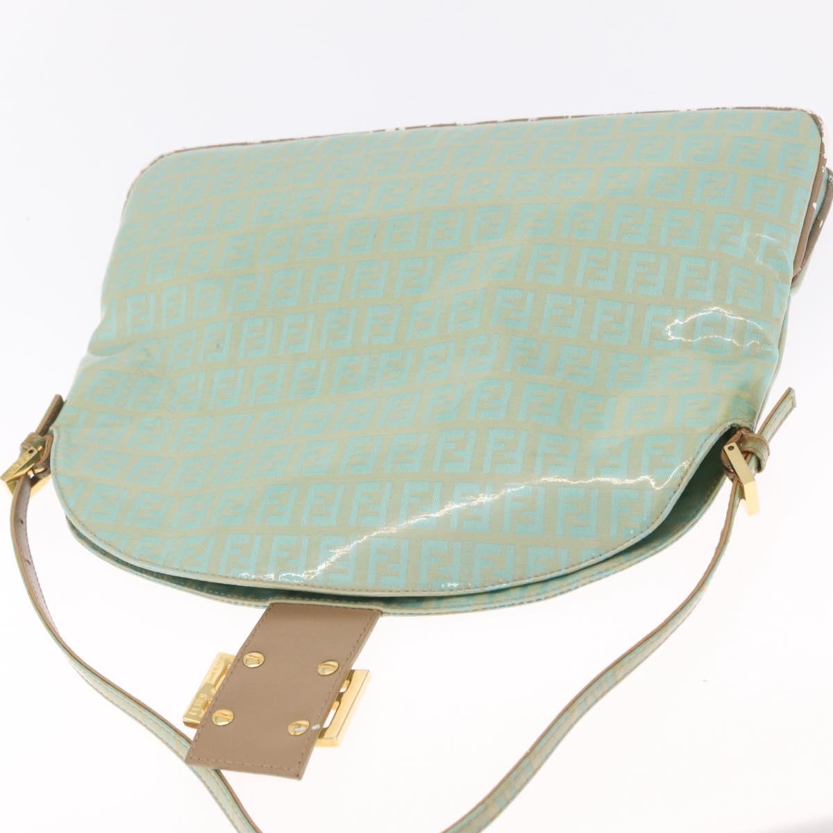 FENDI Zucchino Mamma Baguette Shoulder Bag PVC Mint Green Gold Tone Auth BA16812