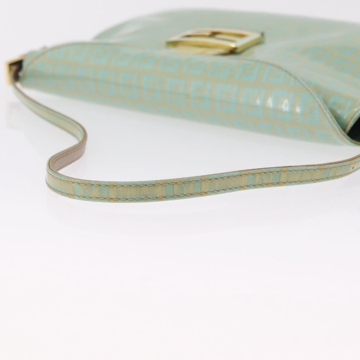FENDI Zucchino Mamma Baguette Shoulder Bag PVC Mint Green Gold Tone Auth BA16812