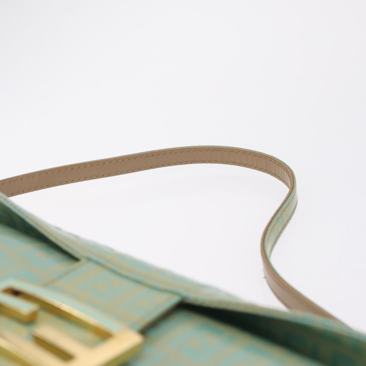 FENDI Zucchino Mamma Baguette Shoulder Bag PVC Mint Green Gold Tone Auth BA16812