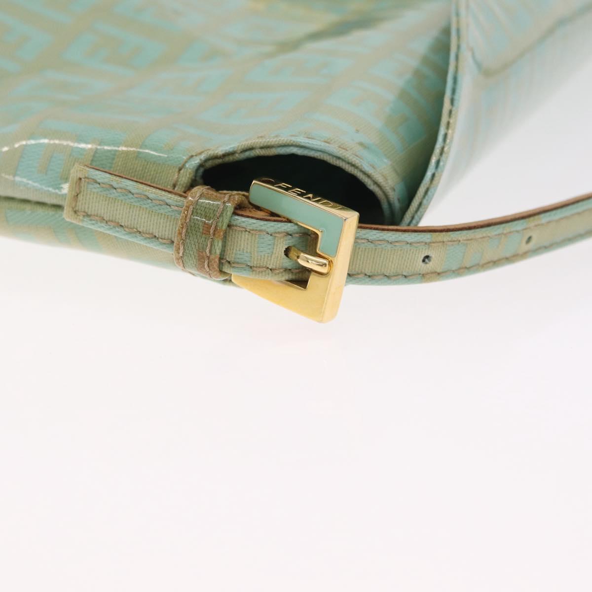 FENDI Zucchino Mamma Baguette Shoulder Bag PVC Mint Green Gold Tone Auth BA16812