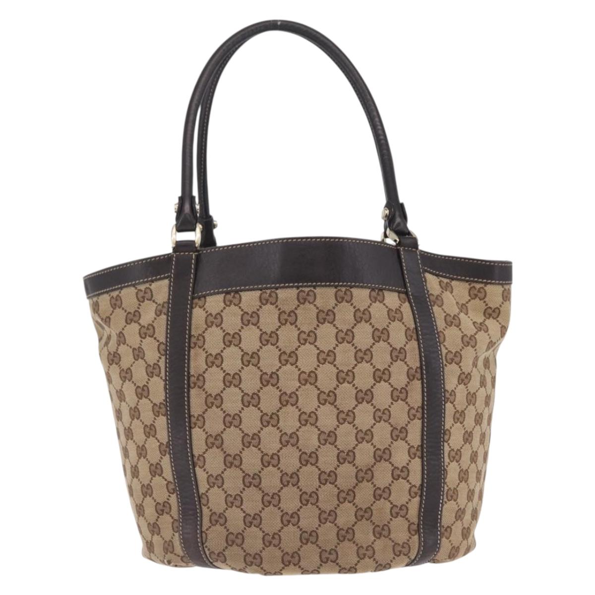 GUCCI GG Canvas Abbey Hand Bag Beige Gold Tone 211982 Auth BA16814