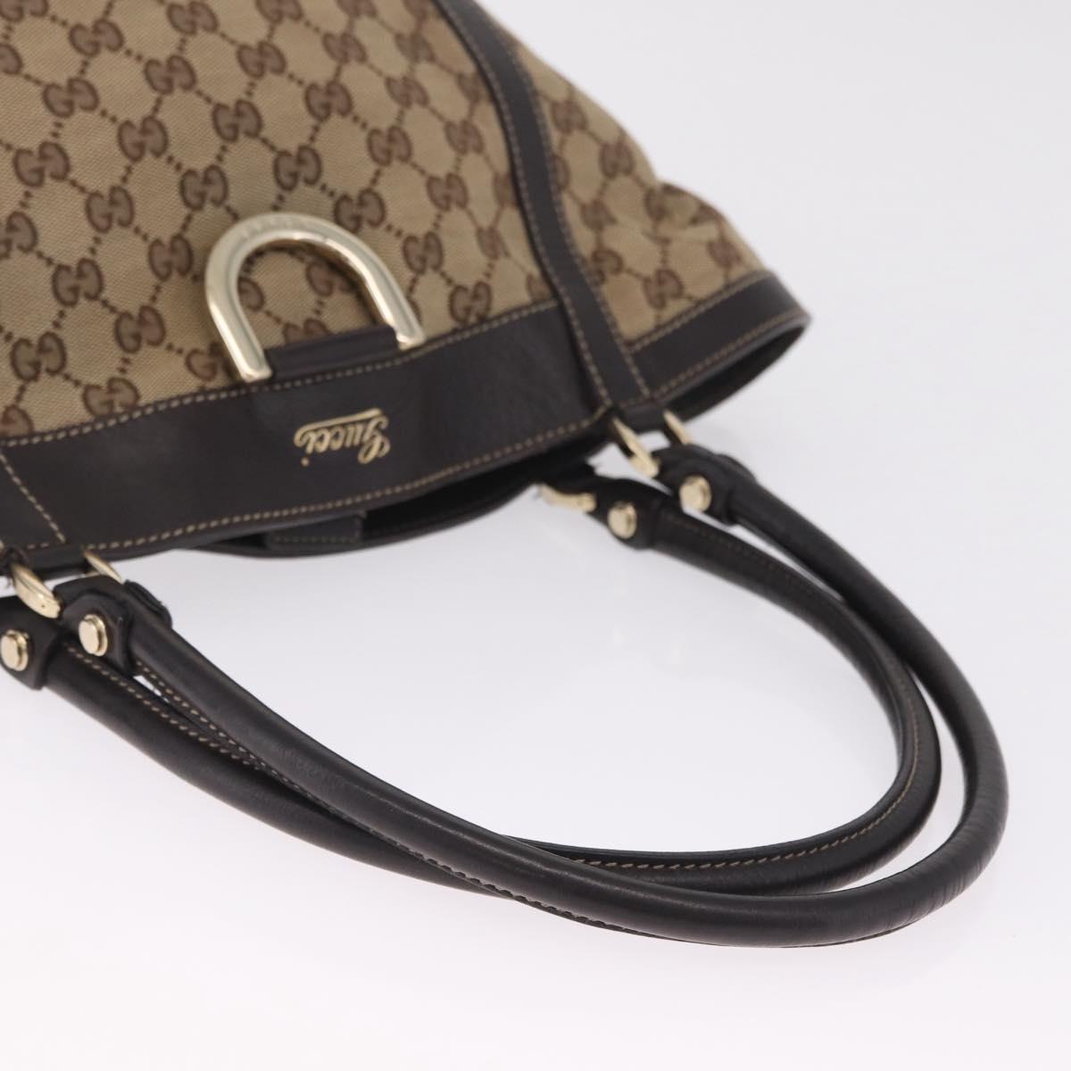 GUCCI GG Canvas Abbey Hand Bag Beige Gold Tone 211982 Auth BA16814