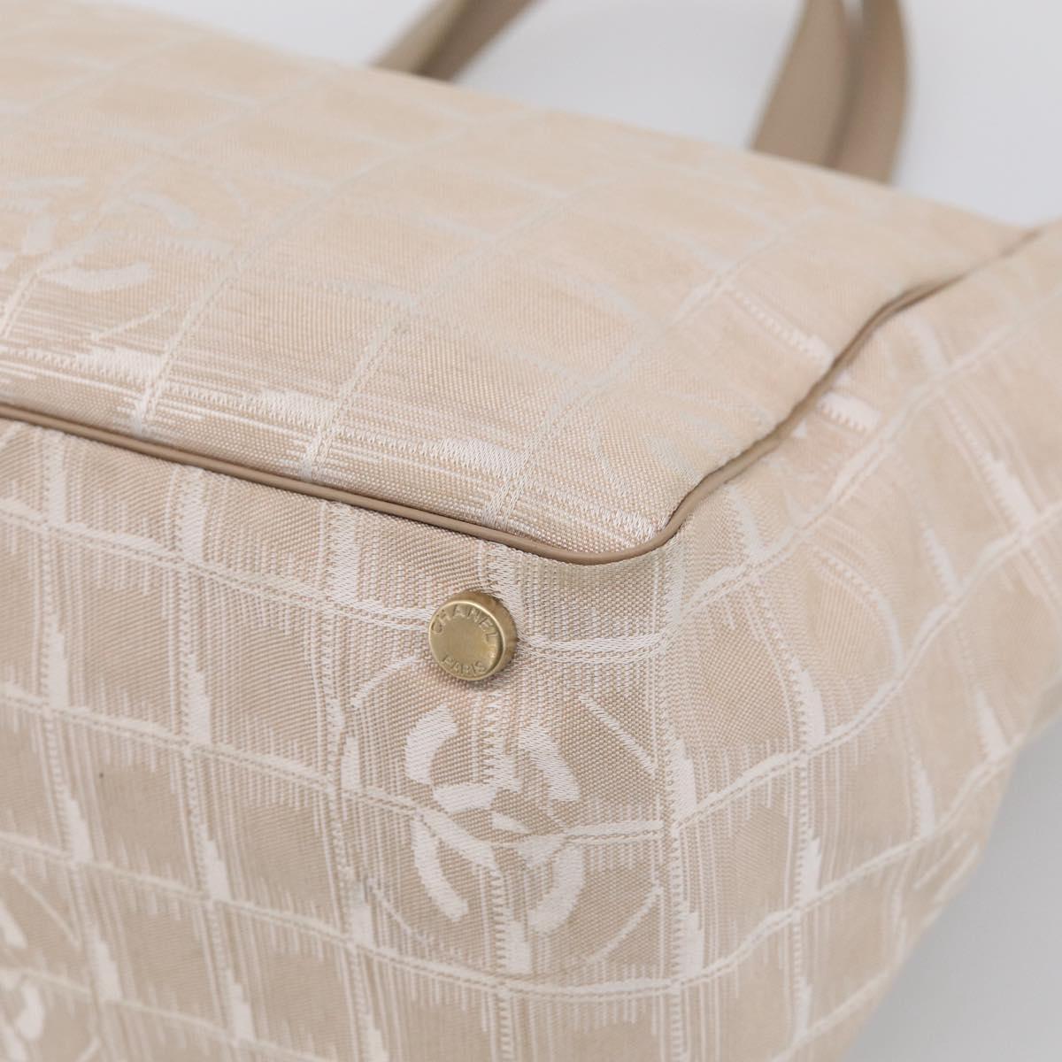 CHANEL New Travel Line Tote Bag Canvas Beige Gold Tone CC Auth BA16815