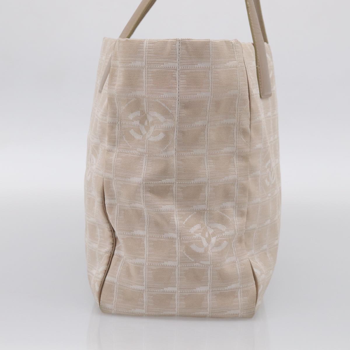 CHANEL New Travel Line Tote Bag Canvas Beige Gold Tone CC Auth BA16815