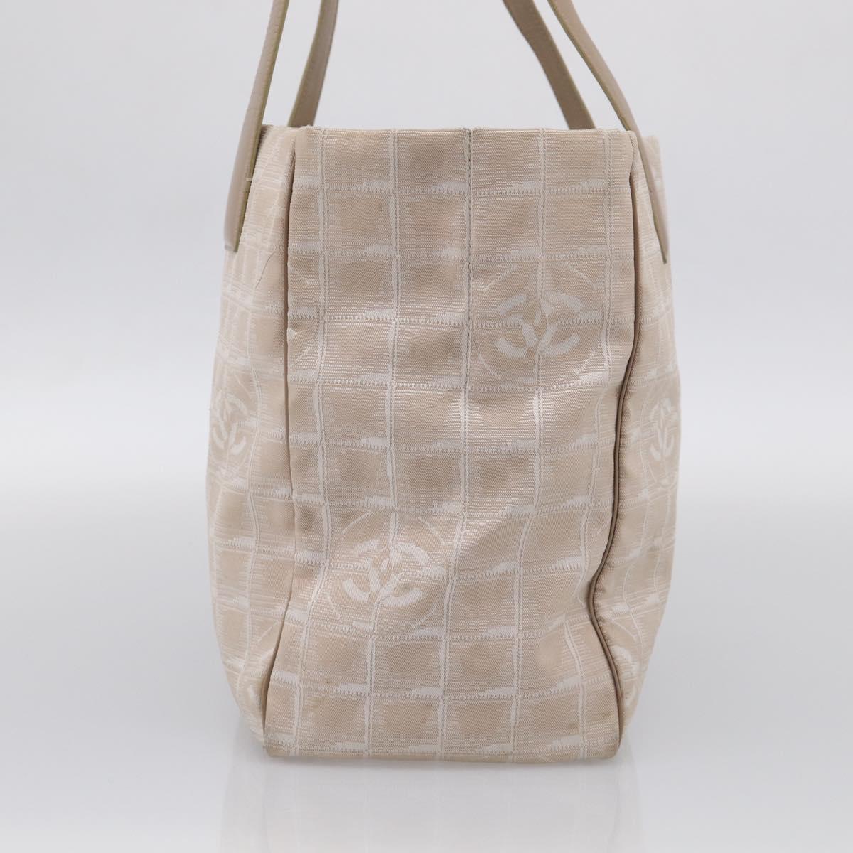 CHANEL New Travel Line Tote Bag Canvas Beige Gold Tone CC Auth BA16815