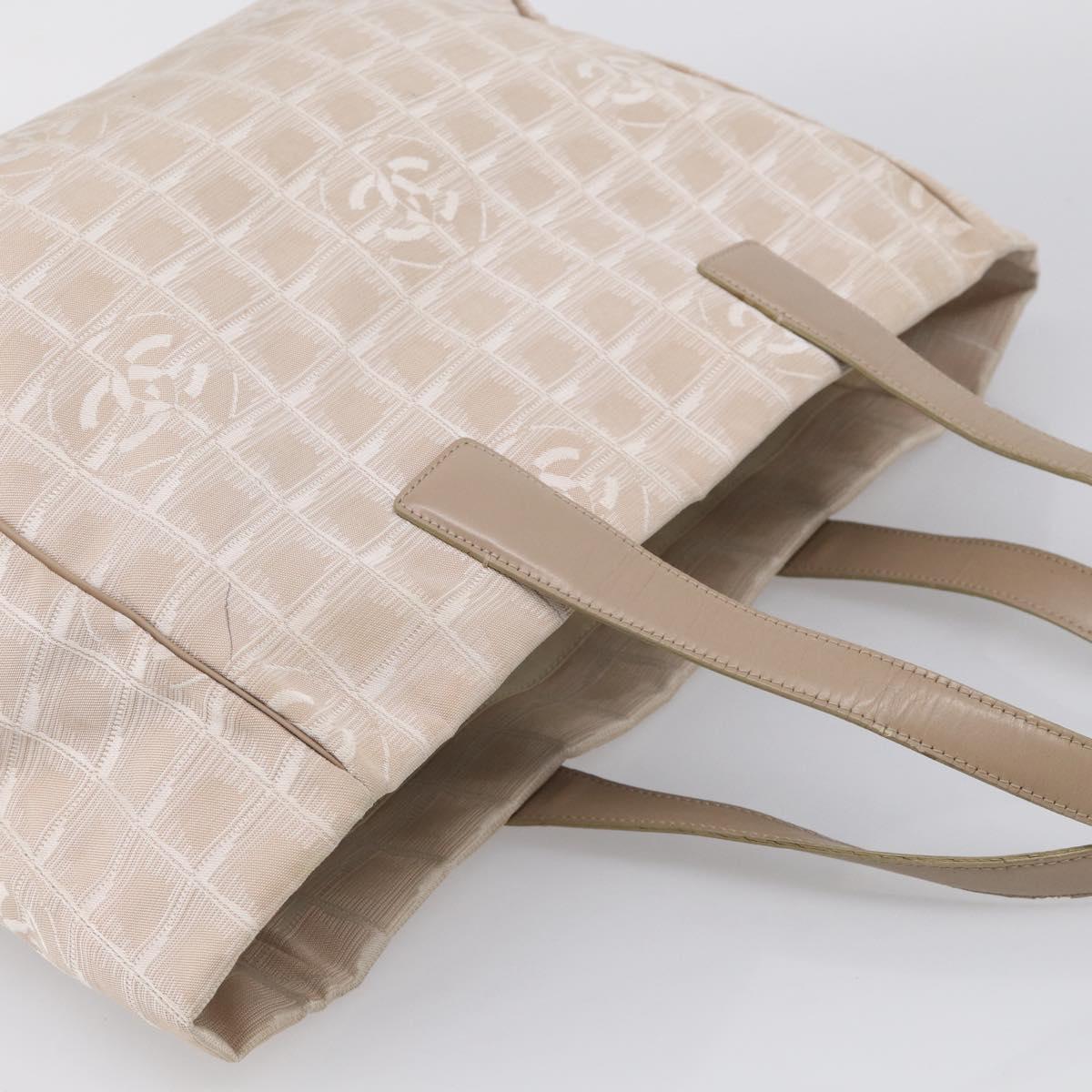 CHANEL New Travel Line Tote Bag Canvas Beige Gold Tone CC Auth BA16815