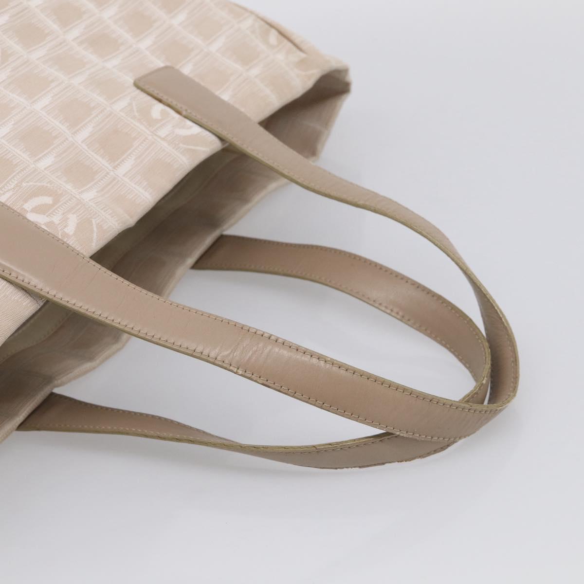 CHANEL New Travel Line Tote Bag Canvas Beige Gold Tone CC Auth BA16815