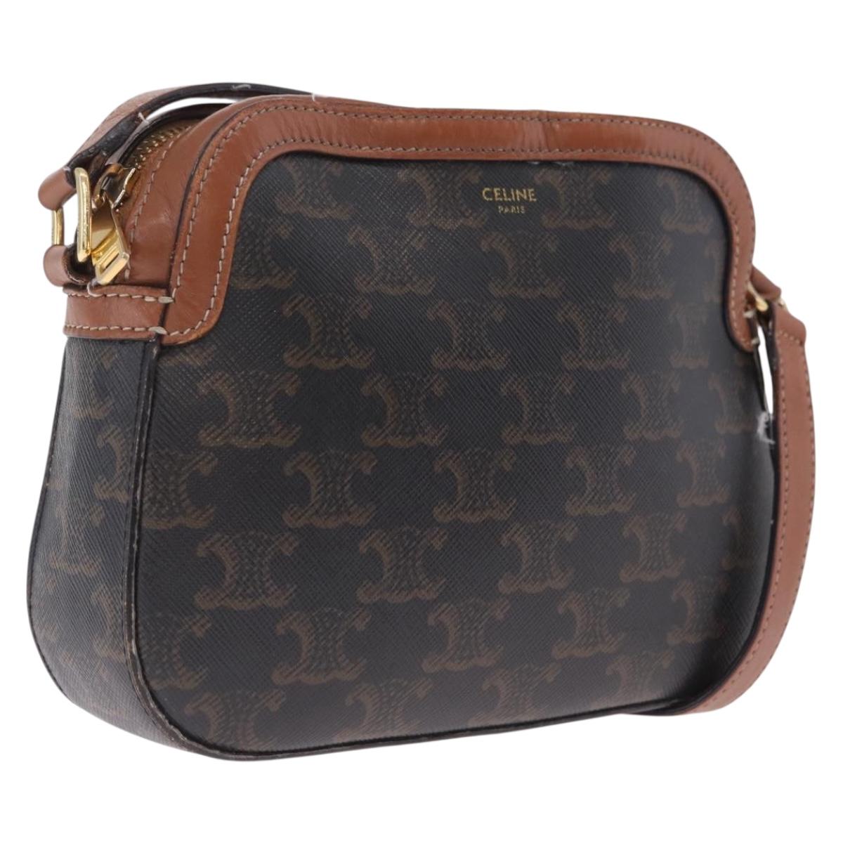 CELINE Triomphe Shoulder Bag PVC Leather Black Gold Tone Auth BA16816