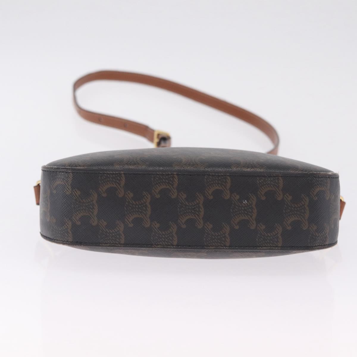 CELINE Triomphe Shoulder Bag PVC Leather Black Gold Tone Auth BA16816