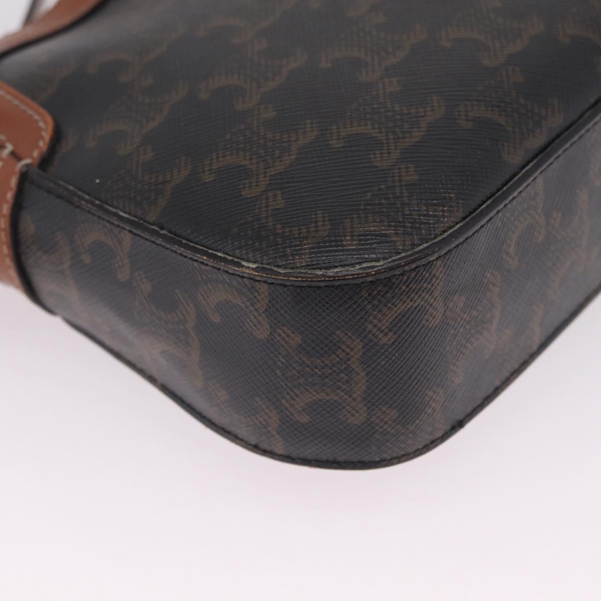 CELINE Triomphe Shoulder Bag PVC Leather Black Gold Tone Auth BA16816